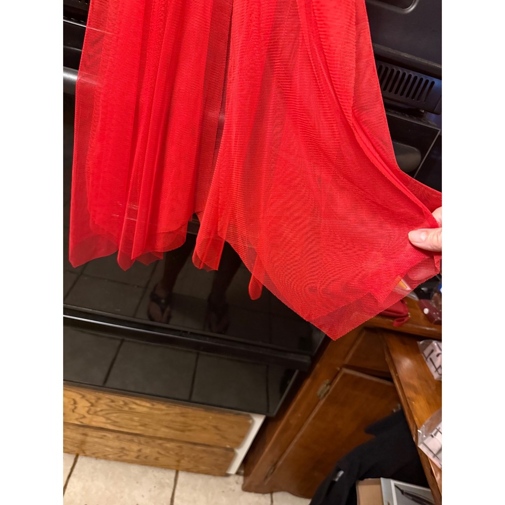 Red Lace Mesh Babydoll Chemise Lingerie Handkerchief Hem Satin Bow Sleepwear - Picture 3 of 5